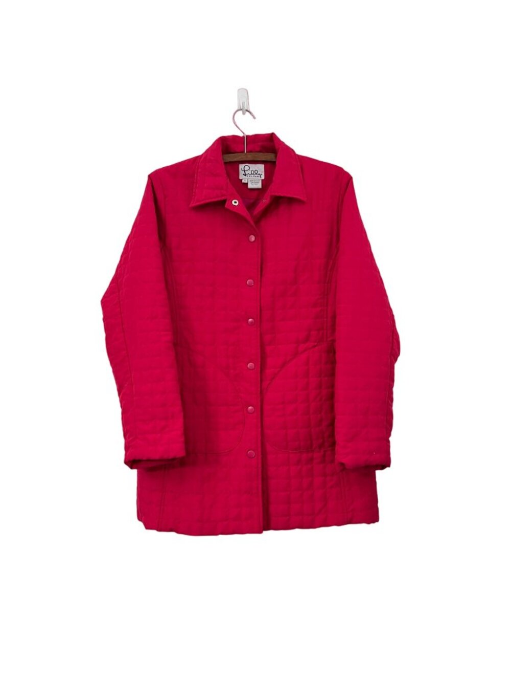 Lilly Pulitzer White Label Magenta Pink Quilted Mid Length Snap Jacket SZ Small